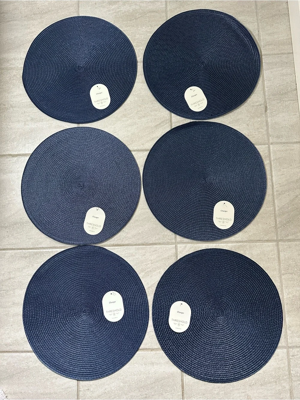 Set of 6 Threshold Round Woven Ratan Navy Braided Placemats 15” NWT Nautical